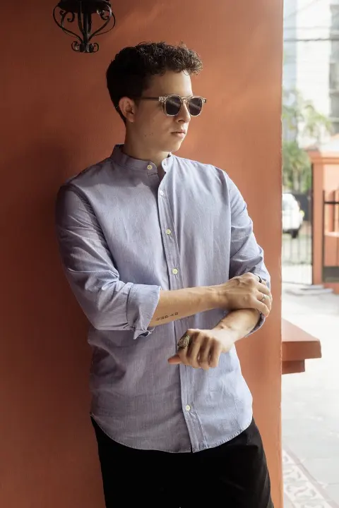 Camisa Liberato Basics Mao Mangas Largas Rayas Azules