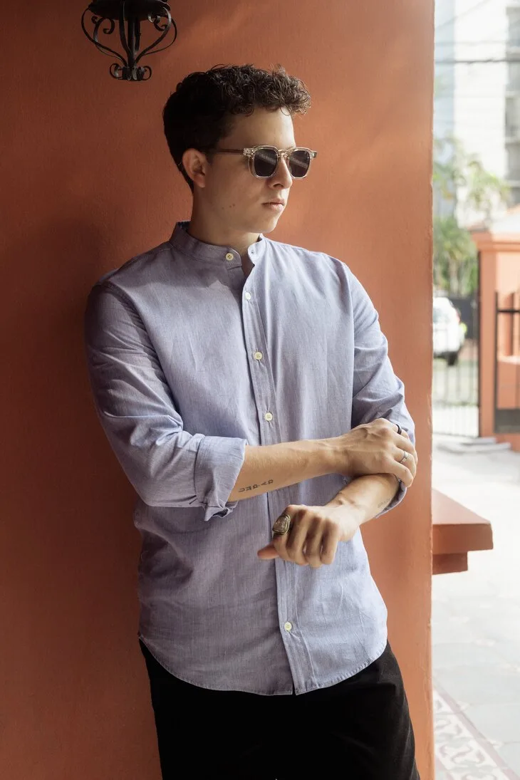 Camisa Liberato Basics Mao Mangas Largas Rayas Azules
