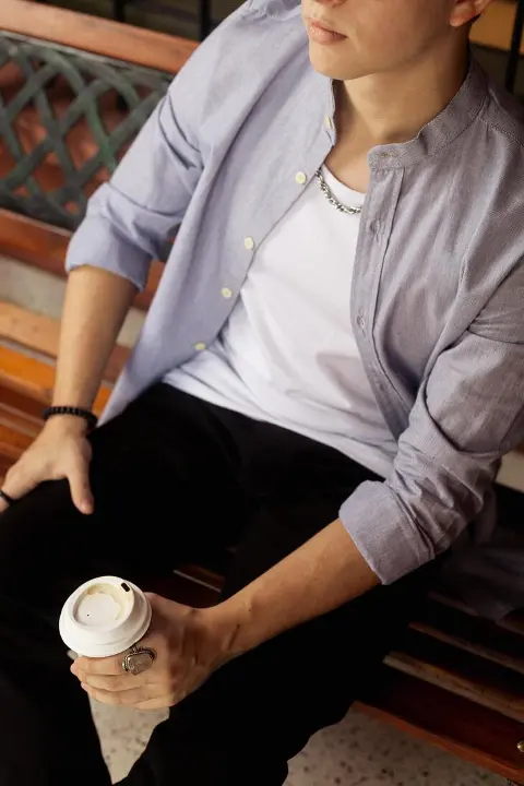 Camisa Liberato Basics Mao Mangas Largas Rayas Azules