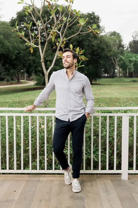 Camisa Liberato Basics Mao Mangas Largas Gris Jaspeada