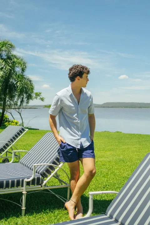 Camisa Liberato Mangas Cortas Celeste