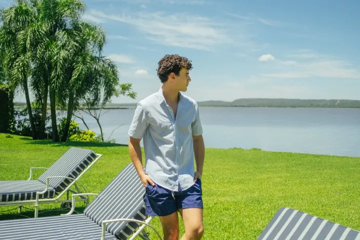 Camisa Liberato Mangas Cortas Celeste