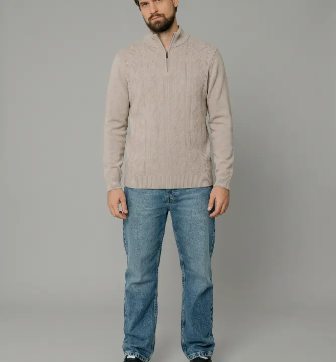 Sweater Liberato Medio Cierre Beige Oscuro